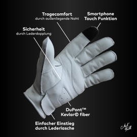 Mycl Turell Easy Rider Motorcycle Gloves - Men's Motorcycle Gloves - Genuine Leather - Men's Motorcycle Leather Gloves with Aramid Reinforcement - Simple and Elegant - Retro Vintage Look (Old White,