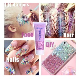 Body Glitter Face Glitter Gel: Singer Concerts Disco Festival Rave Accessories Face Glitter Makeup 150ml Chunky Sequins Mermaid Face Body Hair Glitter Gel (2 Blue)