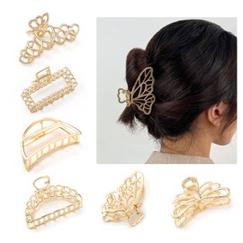 Gwotfy Metal Hair Claw Clips 6 Pcs Gold Hair Clip, Gold Claw Clip, Metal Claw Clips, Hair Claws For Fine Hair, Hair Clips Claw for Women Thick Hair, Non-Slip Strong Jaw Claw Clips (Gold)