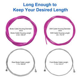 sourcing map Bicycle Brake Gear Shifter Cable Housing Set Universal Bike Inner Brake Cable Housing Kit Front and Rear Bicycle Shift Cable Replacement Kit for Road Mountain Bike Cycling, Purple