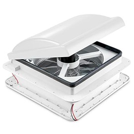 Hike Crew 14” RV Roof Vent Fan with LED Light | 12V Motorhome Fan w/ 3 Speed Intake & Exhaust | Manual Open/Close & White Lid | Includes Screws & Garnish