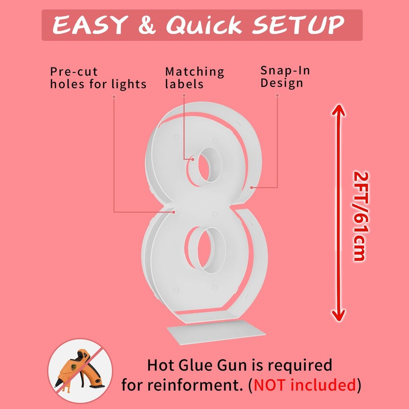2FT Marquee Light Up Number, Marquee Numbers 8, Mosaic Balloons