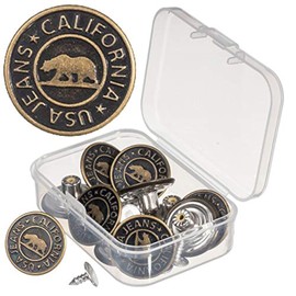 ZEFFFKA Jean Buttons Metal Copper No-Sew Instant Tack Adjustable Snap Fasteners Replacement Kit 12 Pcs 3/4 Inches (20 mm)