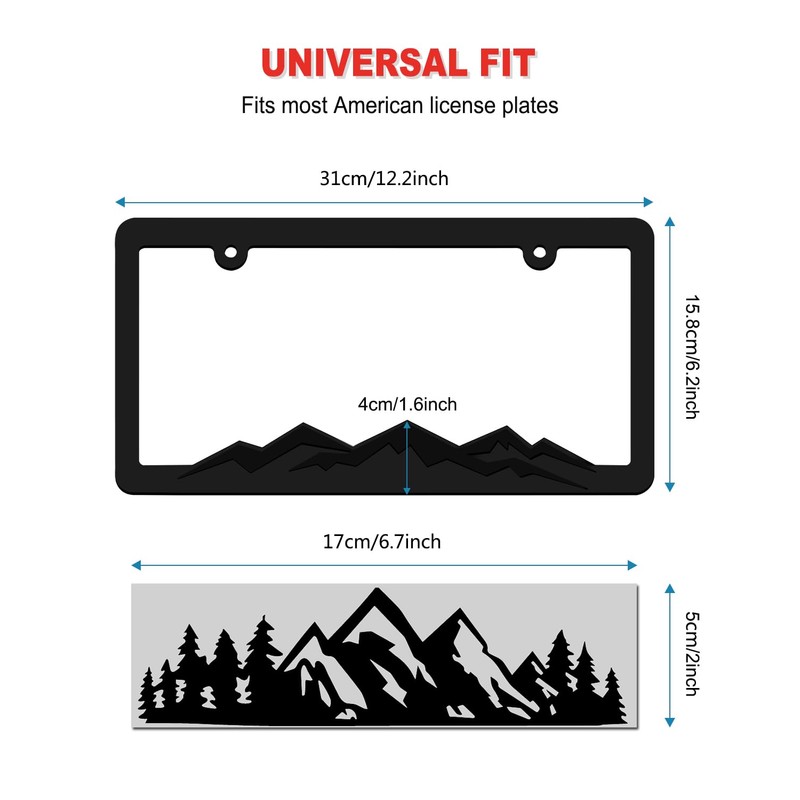 ZXFOOG Mountain License Plate Frames- Plastic Black Car Tag Holder
