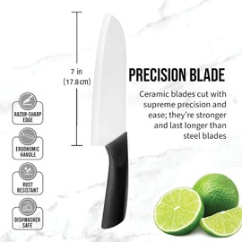 Ceramic Knife Santoku Knife 7 Inch - Sharp Ceramic Kitchen Knife for Meats, Fruits, and Vegetables with Sheath Cover - Ceramic Knives (Black)