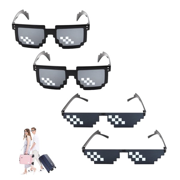 4 Stück Premium-Qualität Thug Life Pixel Mosaik Sonnenbrille,Pixelated Sonnenbrille,Unisex MLG