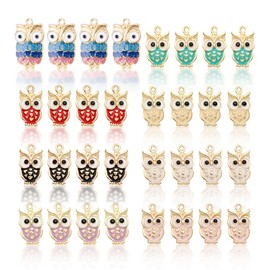 WSDMAVIS 32Pcs Fashionable Bulk Owl Pendants Gold Enamel Charms for Jewelry Making Exquisite Metal Dangle Charm Beads for DIY Necklaces Bracelets Earrings Crafting