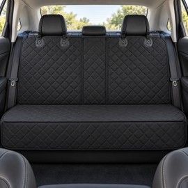 Waterproof Dog Car Seat Cover for Back Seat – Black Quilted Pet Seat Protector with Headrest Straps for Sedans, SUVs and Pickups