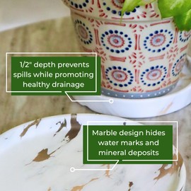 SIMPLY RSB Ceramic Plant Saucer | Plant Trays for Indoors | Drip Tray | Plant Pot Saucers (4in + 6in, White and Gold)