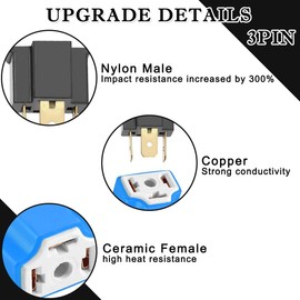 MKBKLLJY 3PCS H4 9003 HB2 Heavy Duty Ceramic Wiring Harness Sockets Male to Female Headlight Plug Connector 16AWG Copper Wire with Terminal for Car Truck Boat Marine High/Low Beam Fog Light
