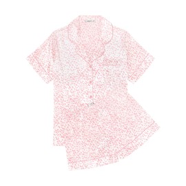 Ekouaer Pajama Sets for Women Silk Satin Pjs Short Sleeve Sleep Top and Shorts Set Summer Sleepwear 2 Piece Lounge Set,Leopard Pink,L