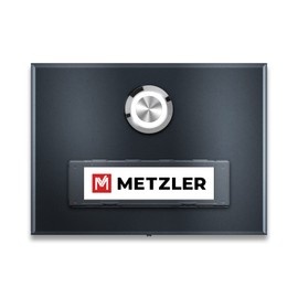 Metzler Surface-Mounted Doorbell in Anthracite - Stainless Steel Bell with Interchangeable Name Plate - Powder Coated in Anthracite RAL 7016 - Name Plate & Bell Push Button with LED Lighting
