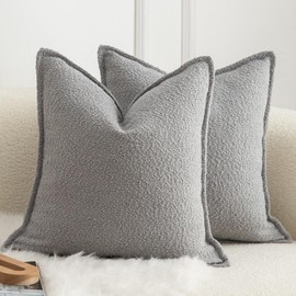 Mandioo Pack of 2 Cushion Covers 55cm x 55cm Decorative Accent Solid Woven Textured Throw Pillow Covers cases Bedroom Living Room Couch Sofa Home 22 x 22 Inch light gray