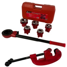 ATE Pro. Tools USA - Ratcheting Pipe Threading Kit and Heavy Duty Pipe Cutter, Portable Pipe Threading Tool Set, Metal Pipe Cutting Tool