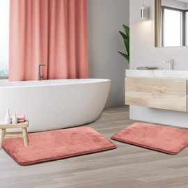 Clara Clark 2 Piece Bathroom Rug Set - Memory Foam, Bath Mat Set, Plush, Cozy, Ultra Soft, Non Slip, Machine Washable, Quick Dry - 24” x 17”+ 32” x 20” -Blush Pink