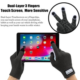 ViGrace Winter Warm Touchscreen Gloves for Men and Women Touch Screen Fleece Lined Knit Anti-Slip Wool Glove (Charcoal, Large)