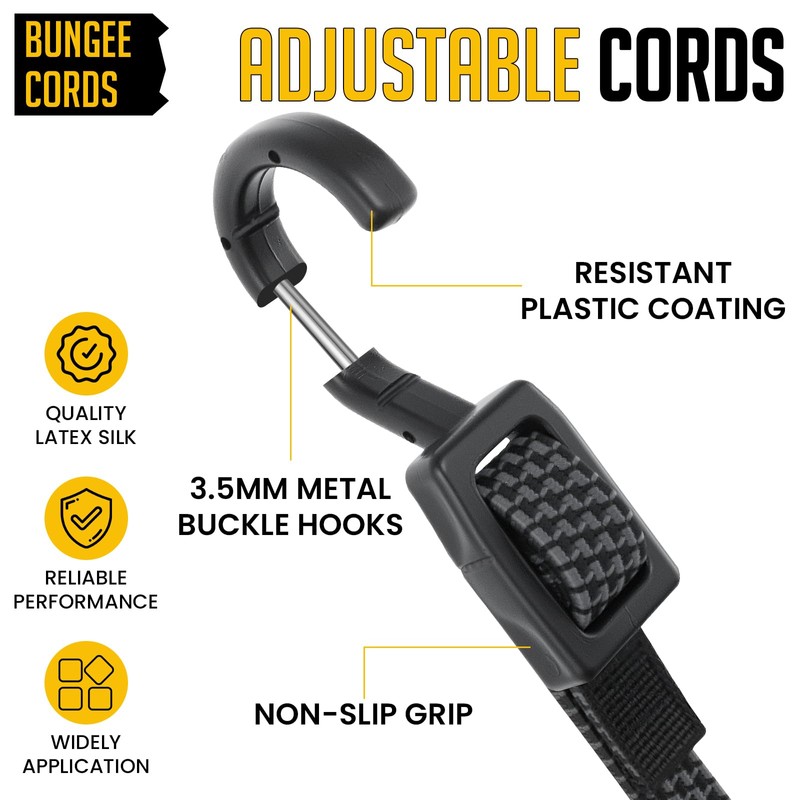 MARRTEUM 24 Inch Flat Adjustable Bungee Cords with Hooks Heavy