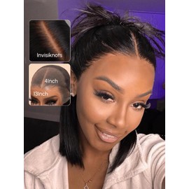 UNICE Pre Everything Glueless Frontal Wig Short Bob Wig 13X4 Pre Cut Lace Front Wigs Human Hair Pre Bleached Bye Bye Knots Wig Pre Plucked 150% Density 12inch