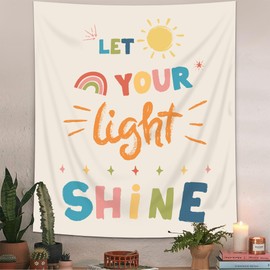 Homewelle Kids Colorful Quotes Tapestry Cute Wall Art 51Wx59H Inch Inspirational Motivational Cartoon Words Rainbow Sun Positive Beige Boys Girls Wall Hanging Bedroom Living Room Dorm Decor Fabric