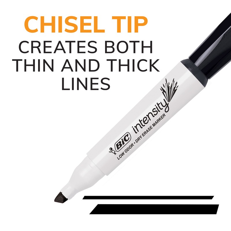 BIC Intensity Black Low Odor Dry Erase Markers, Chisel Tip,