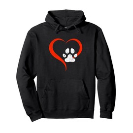 For The Love Of My Dog- Red Heart & White Dog Paw - Grunge Pullover Hoodie