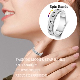 OreilleStar Anxiety Ring for Women Fidget Toys Adults Spinner Ring Fidget Ring Spinner Rings for Anxiety Fidget Rings for Anxiety for Women Fidget Ring Silver Rainbow Size 9