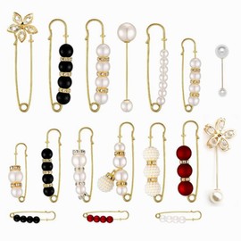 Jindizi Decorative Safety Pins, 20pcs Stylish Sweater Shawl Pin White Faux Pearl Brooch Pins Safety Pin Rhinestone for Girl Woman Clothes Dress Accessories
