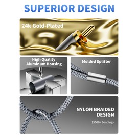 6FT RCA Cable,RIKSOIN Male to Male RCA to RCA Audio Stereo Subwoofer Cables with Magnetic Ring Supports[2Pack, Hi-Fi Sound] Auxiliary Cord for Home Theater, HDTV, Amplifiers, Hi-Fi Systems,Speakers