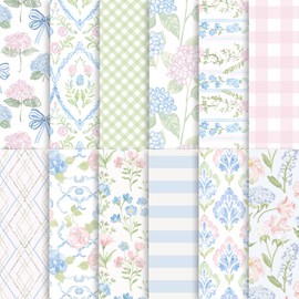 24 Sheets Watercolor Hydrangea Scrapbook Paper, Pastel Floral Patterns Decorative Craft Paper Folded Flat for Birthday Wedding Baby Shower Card Making Photo Album Decor, 12'' x 12''