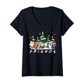Womens Friends Christmas Santa Rudolph Snowman Family Pajama Xmas V-Neck T-Shirt