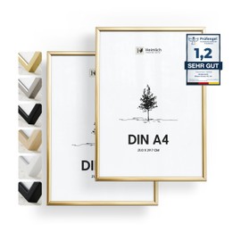 Heimlich® 2 x Picture Frames, DIN A4 21 x 30 cm, Gold Metal Frame, Pack of 2, Document Frame, Small Collage, Metal Frame, Aluminium Picture Frame, Photo Frame