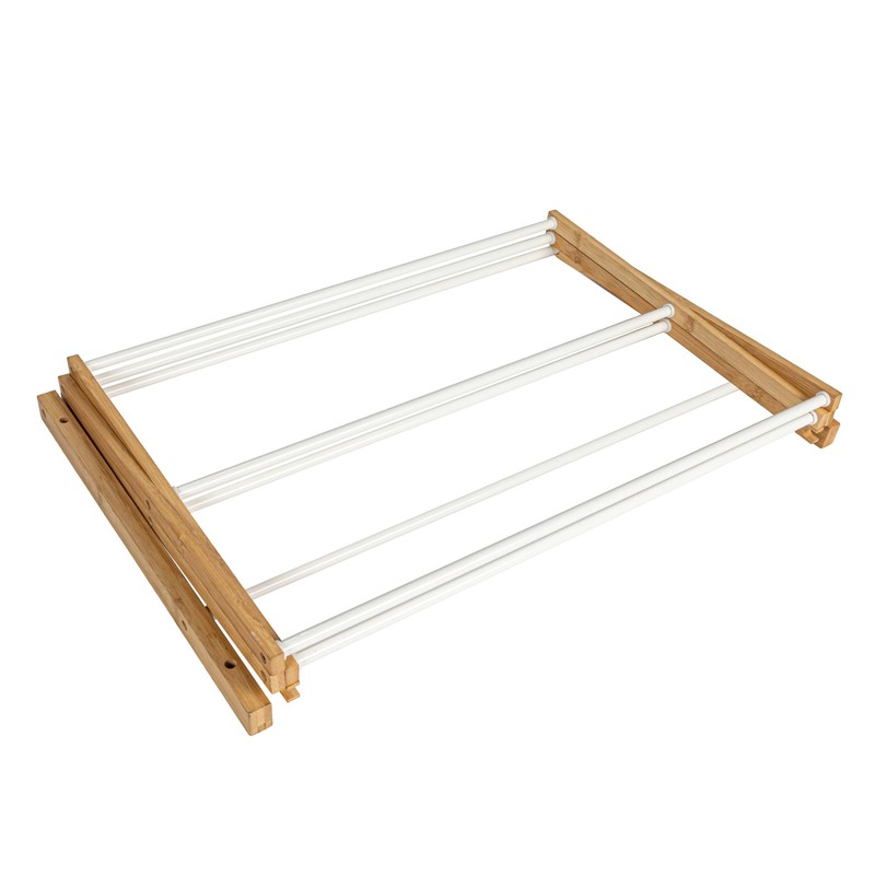 Household Essentials Bamboo and Metal Wall Mount Extendable Drying Rack,