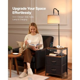 Modern 2-Tier 2-Drawer End Table 3-Color Temperature Lighting Nightstand Bedside Desk Floor Lamp Table Contemporary SideSide Table Storage: 2 Tiers, 2 Drawers, Side Table with Light: With Desk Lamp