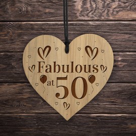 Red Ocean 50th Birthday Gift For Her Engraved Wood Oak Plaque Gift For Mum Sister Auntie