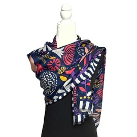 Humble Hilo Vector Art Fashion Scarf, Blue Bold Flowers, Medium