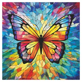 Stained Glass Butterfly Puzzles 1000 Pieces for Adults, Rainbow Mosaic Butterflies Jigsaw Puzzles, Colorful Wall Art Puzzles as Home Decor