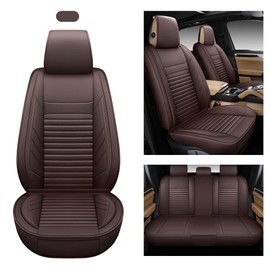 AOOG Leather Car Seat Covers, Leatherette Automotive Seat Covers for Cars SUV Pick-up Truck, Non-Slip Vehicle Car Seat Covers Universal Fit Set for Auto Interior Accessories, Full Set, Brown