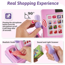LINFUN KIDS Children's cash register toy with scanner and sound, modern supermarket cash register, children's role play, supermarket toy, gifts for boys and girls from 3 4 5 years