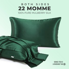 LOOMBERRY 100% Natural 22 Momme Pure Mulberry Silk Pillowcase for Hair and Skin Both Sides 22 Momme Highest Grade 6A with Hidden Zipper (Dark Green, Standard (50x66CM))