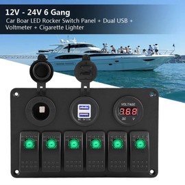 Acouto 6 contactos Panel de Interruptores Basculantes 12V 24V Impermeable LED Panel Doble USB Voltímetro Panel de Interruptores de palanca para Barco Marina Yate Coche Caravana RV
