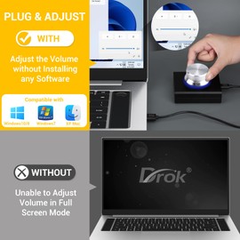 DROK USB Volume Control Knob - Computer Speaker External Volume Control with 1-Key Mute Function, Programmable, Compatible for PC/Mac/Android