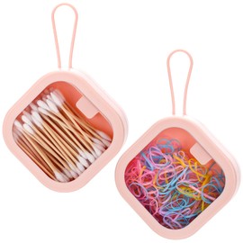 Soleebee 2pcs Portable Hair Tie Organizer Box Qtip Holder, Small Hair Accessory Containers Travel Hair Tie Holder Cotton Swab Dispenser Stackable or Hanging Small Items Storage Box (Pink)