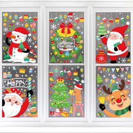 MiJoyDuo 194 Pcs Christmas Window Clings, 6 Sheets Colorful Xmas Double-Sided Static Stickers for Home School Office Christmas Party, Christmas Tree Garland Reindeer for Party Decoration