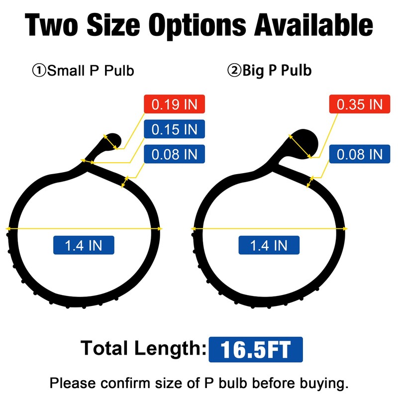 ToLanbbt 16.5FT Garage Door Seals Bottom Rubber 0.19" P Bulb