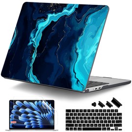 DONGKE Compatible with M4 MacBook Air 15 inch Case 2025 2024 2023 A3241 A3114 A2941 M3 M2 Liquid Retina Display Touch ID, Plastic Hard Case & Keyboard Skin & Screen Protector - Blue Marble