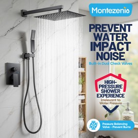 Full Body Shower System, 12inch High Pressure Shower Heads Rainfall with Handheld, 2 in 1 Spray Waterfall Handheld Showerhead, Wall Mounted Shower Combo Set with Rain Mixer Shower Head, Black