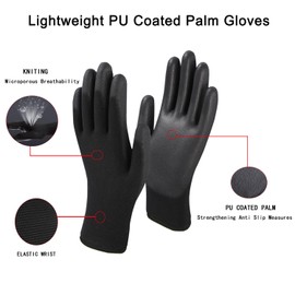 HUAHAITGCH Work Gloves for Men and Women,6 Pairs PU Coated Safety Gloves, Ideal for Warehouse Package Handling, Construction, Gardening (Large)