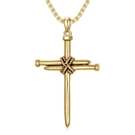 Swordgod 18k Gold Plated Nail Cross Necklace for Men Women 925 Sterling Silver Nail Cross Pendant Necklaces with Stainless Steel Rolo Chain Christmas Gifts Anniversary Day Christian Gifts Birthday Gifts