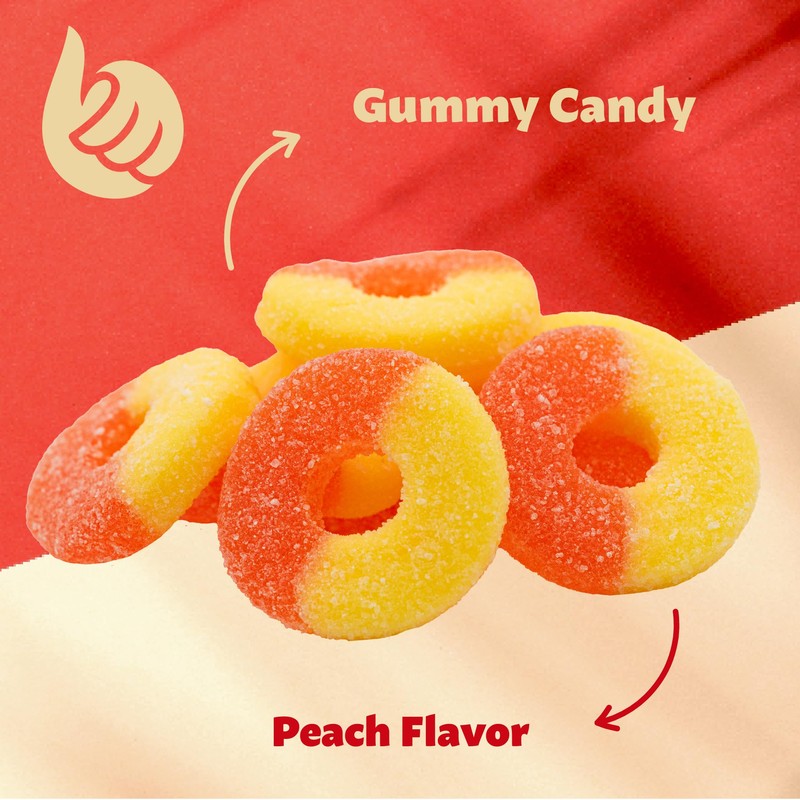 Peach Rings Gummy Candy 1-Pound Bag | Chewy Sweet and