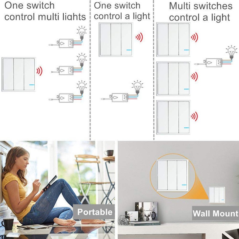 SuperInk 3-Gang Wireless Light Switch with 110V Receiver Kit Outdoor